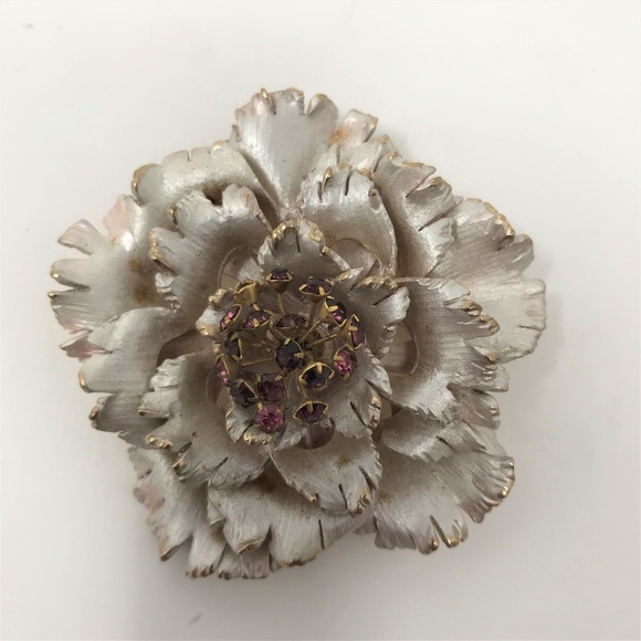 (SOLD)Gold & Frosted Silver Purple Trembler Brooch - Picture 3 of 6